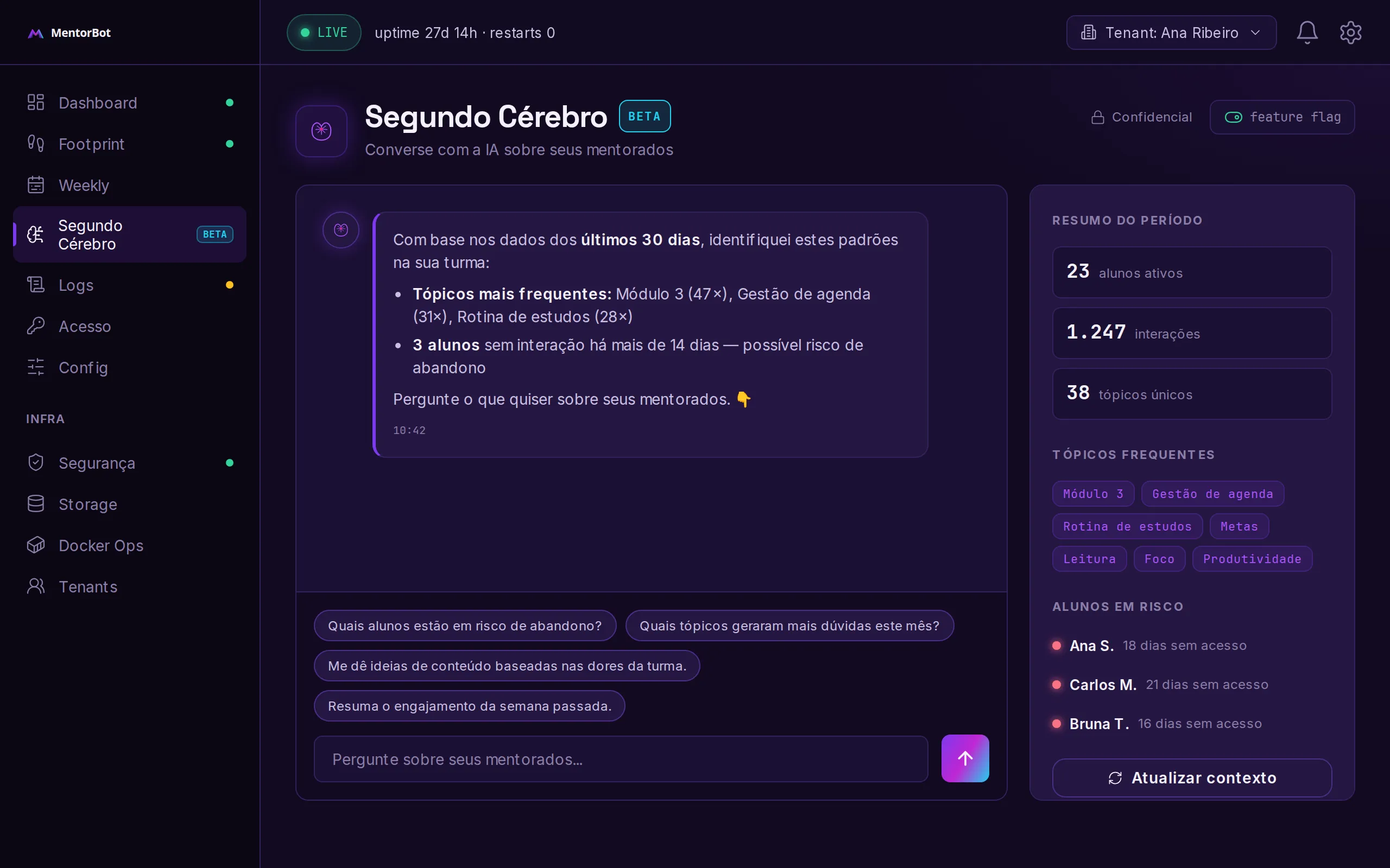Segundo Cérebro do MentorBot: chat de IA sobre toda a base da mentoria